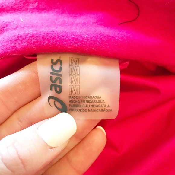 ASICS Storm Shelter Cosmo Pink Striped Hooded Rain Jacket Womens Medium - Picture 5 of 11